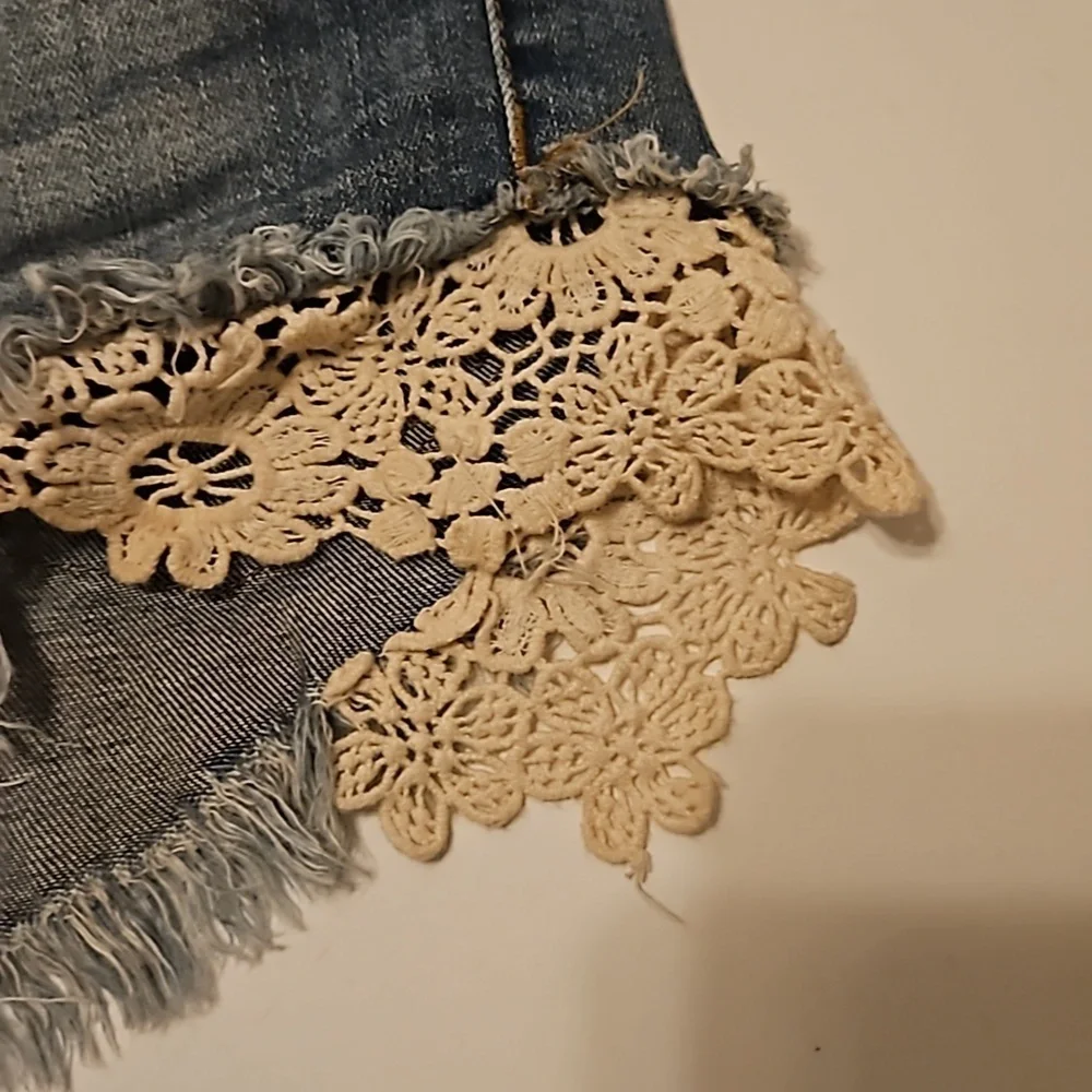 Hand Crafted Upcycled Denim Crochet Shorts Granny Square Handmade High rise 29 - Picture 8 of 17